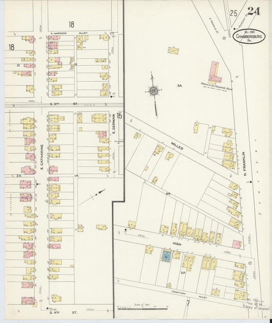 Sanborn Fire Insurance Map from Chambersburg, Franklin County, Pennsylvania (1910), Sheet #0024 - Historic Sanborn Fire Insurance Map Print, vintage old map wall art, antique decor, genealogy gift, Pennsylvania Pennsylvania map