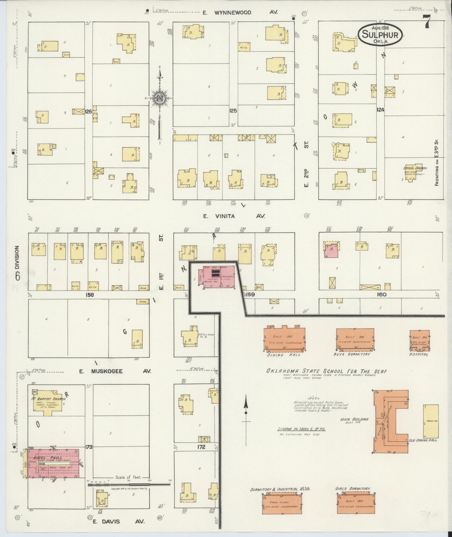 Sanborn Fire Insurance Map from Sulphur, Murray County, Oklahoma (1918), Sheet #0007 - Complete Map Set gallery image, historic Sanborn map, vintage wall art, Oklahoma Oklahoma
