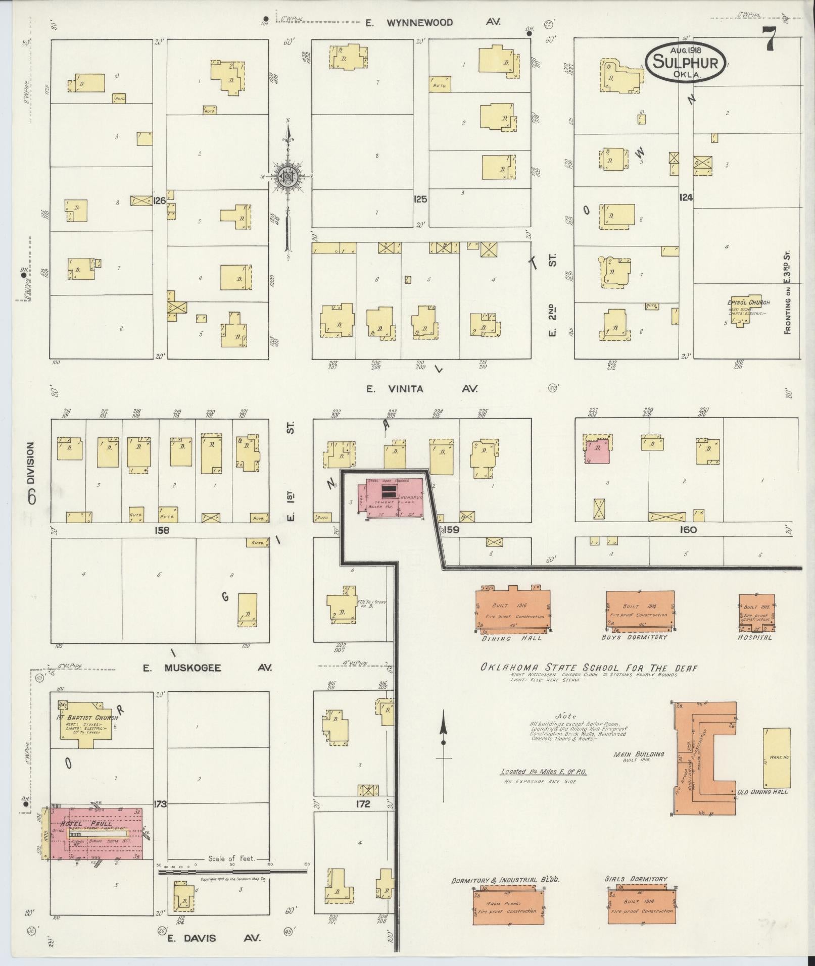 Sanborn Fire Insurance Map from Sulphur, Murray County, Oklahoma (1918), Sheet #0007 - Complete Map Set gallery image, historic Sanborn map, vintage wall art, Oklahoma Oklahoma
