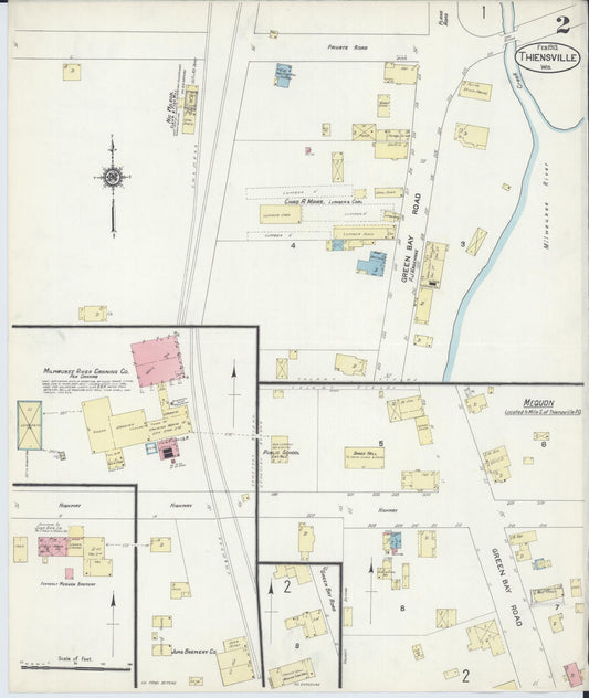 Sanborn Fire Insurance Map from Thiensville, Ozaukee County, Wisconsin (1913), Sheet #0002 - Historic Sanborn Fire Insurance Map Print, vintage old map wall art, antique decor, genealogy gift, Wisconsin Wisconsin map