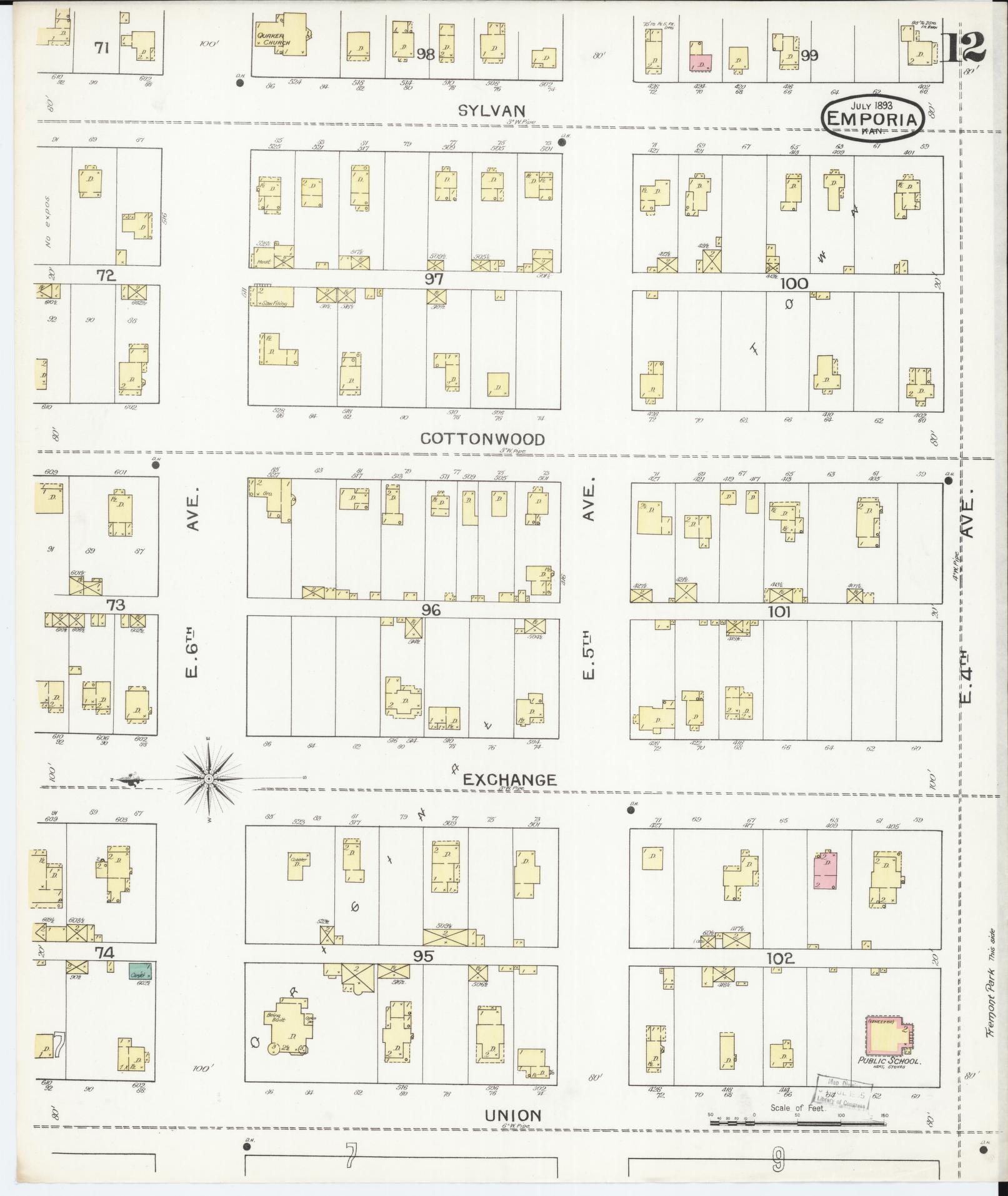 Sanborn Fire Insurance Map from Emporia, Lyon County, Kansas (1893), Sheet #0012 - Complete Map Set gallery image, historic Sanborn map, vintage wall art, Kansas Kansas