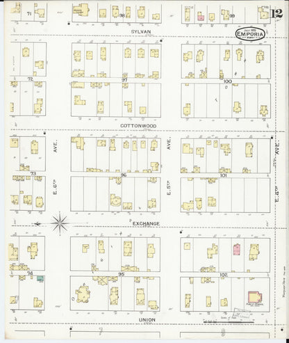 Sanborn Fire Insurance Map from Emporia, Lyon County, Kansas (1893), Sheet #0012 - Complete Map Set gallery image, historic Sanborn map, vintage wall art, Kansas Kansas