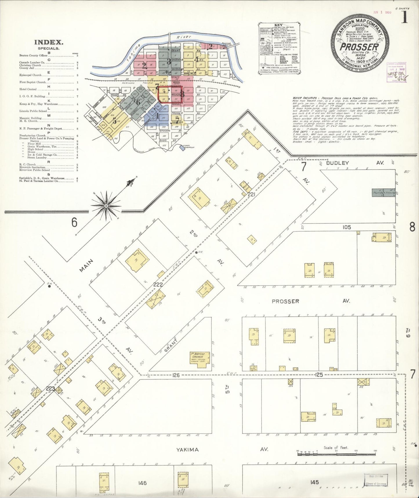 Sanborn Fire Insurance Map from Prosser, Benton County, Washington (1909), Sheet #0001 - Complete Map Set gallery image, historic Sanborn map, vintage wall art, Washington Washington