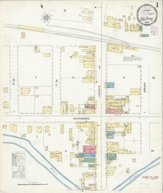 Sanborn Fire Insurance Map from Calistoga, Napa County, California (1901), Sheet #0001 - Historic Sanborn Fire Insurance Map Print, vintage old map wall art, antique decor, genealogy gift, California California map