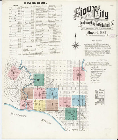 Sanborn Fire Insurance Map from Sioux City, Woodbury County, Iowa (1886), Sheet #0001 - Historic Sanborn Fire Insurance Map Print, vintage old map wall art