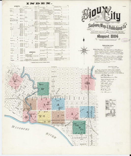 Sanborn Fire Insurance Map from Sioux City, Woodbury County, Iowa (1886), Sheet #0001 - Historic Sanborn Fire Insurance Map Print, vintage old map wall art