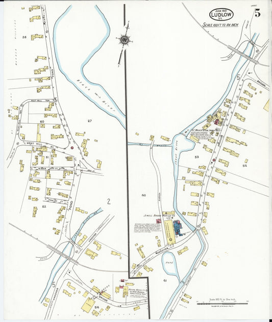 Sanborn Fire Insurance Map from Ludlow, Windsor County, Vermont (1921), Sheet #0005 - Historic Sanborn Fire Insurance Map Print, vintage old map wall art, antique decor, genealogy gift, Vermont Vermont map