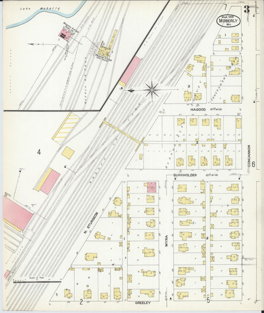 Sanborn Fire Insurance Map from Moberly, Randolph County, Missouri (1909), Sheet #0003 - Historic Sanborn Fire Insurance Map Print, vintage old map wall art, antique decor, genealogy gift, Missouri Missouri map
