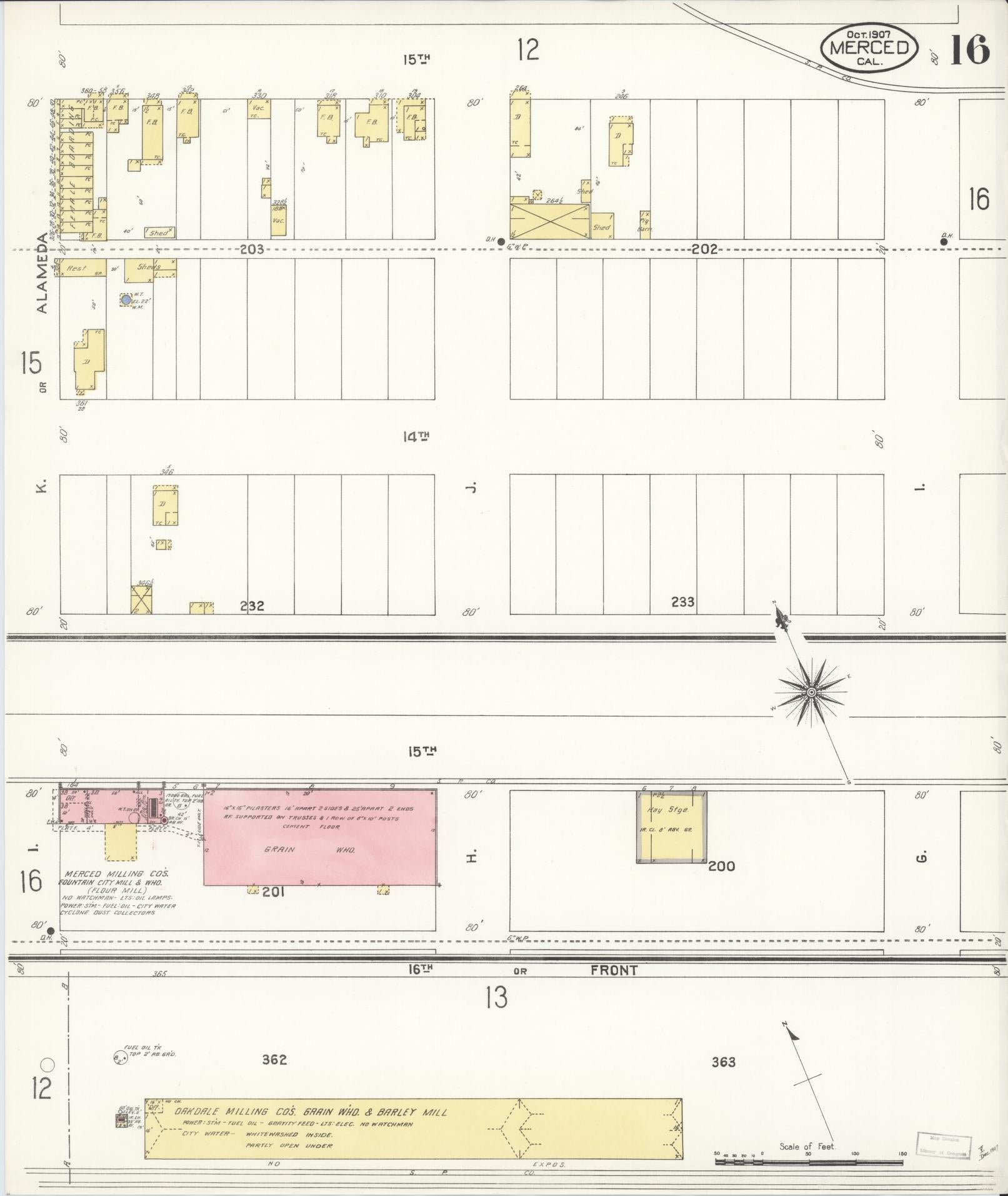 Sanborn Fire Insurance Map from Merced, Merced County, California (1907), Sheet #0016 - Historic Sanborn Fire Insurance Map Print, vintage old map wall art, antique decor, genealogy gift, California California map
