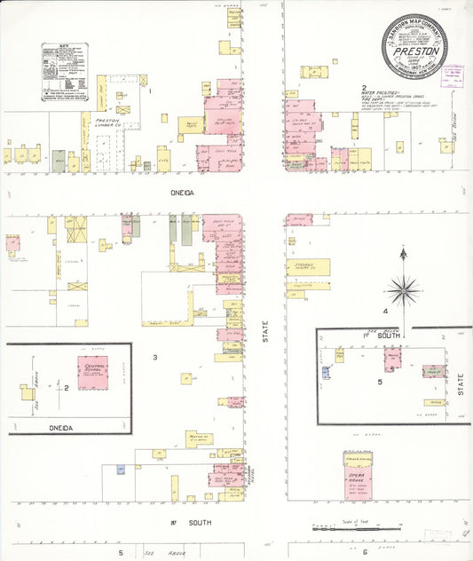 Sanborn Fire Insurance Map from Preston, Franklin County, Idaho (1907), Sheet #0001 - Historic Sanborn Fire Insurance Map Print, vintage old map wall art, antique decor, genealogy gift, Idaho Idaho map