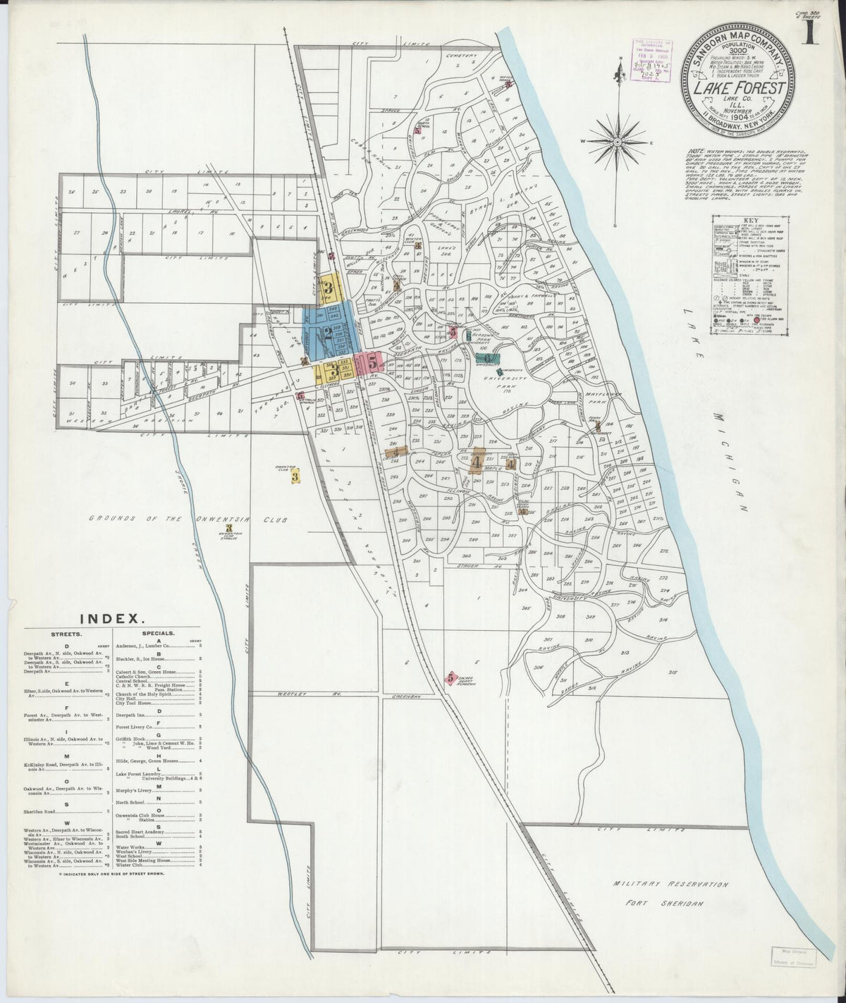 Sanborn Fire Insurance Map from Lake Forest, Lake County, Illinois (1904), Sheet #0001 - Complete Map Set gallery image, historic Sanborn map, vintage wall art, Illinois Illinois