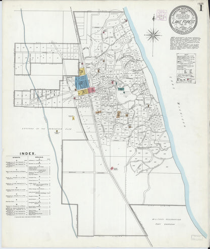 Sanborn Fire Insurance Map from Lake Forest, Lake County, Illinois (1904), Sheet #0001 - Complete Map Set gallery image, historic Sanborn map, vintage wall art, Illinois Illinois