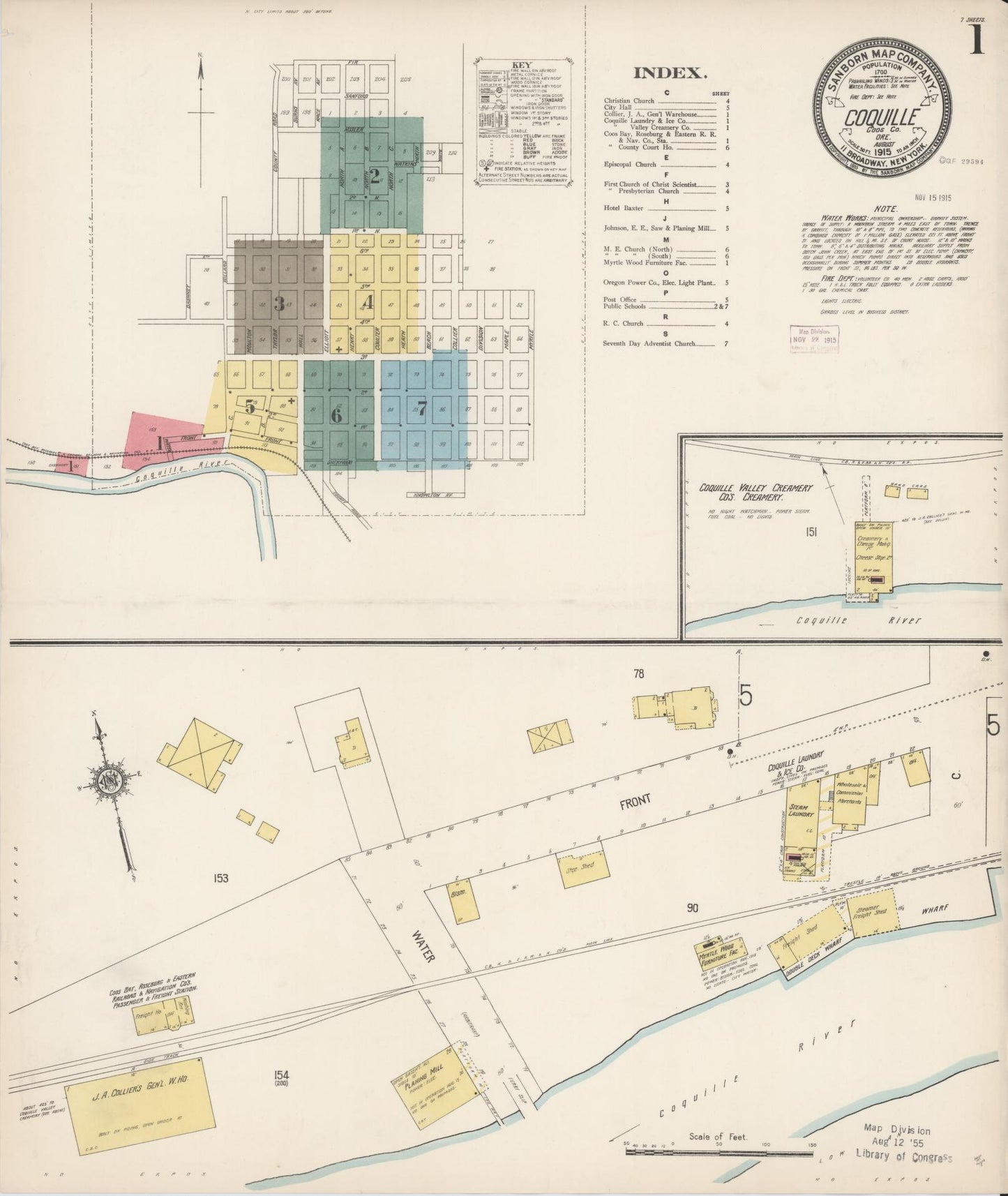 Sanborn Fire Insurance Map from Coquille, Coos County, Oregon (1915), Sheet #0001 - Complete Map Set gallery image, historic Sanborn map, vintage wall art, Oregon Oregon