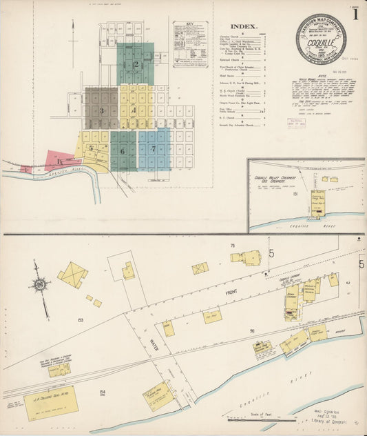 Sanborn Fire Insurance Map from Coquille, Coos County, Oregon (1915), Sheet #0001 - Complete Map Set gallery image, historic Sanborn map, vintage wall art, Oregon Oregon