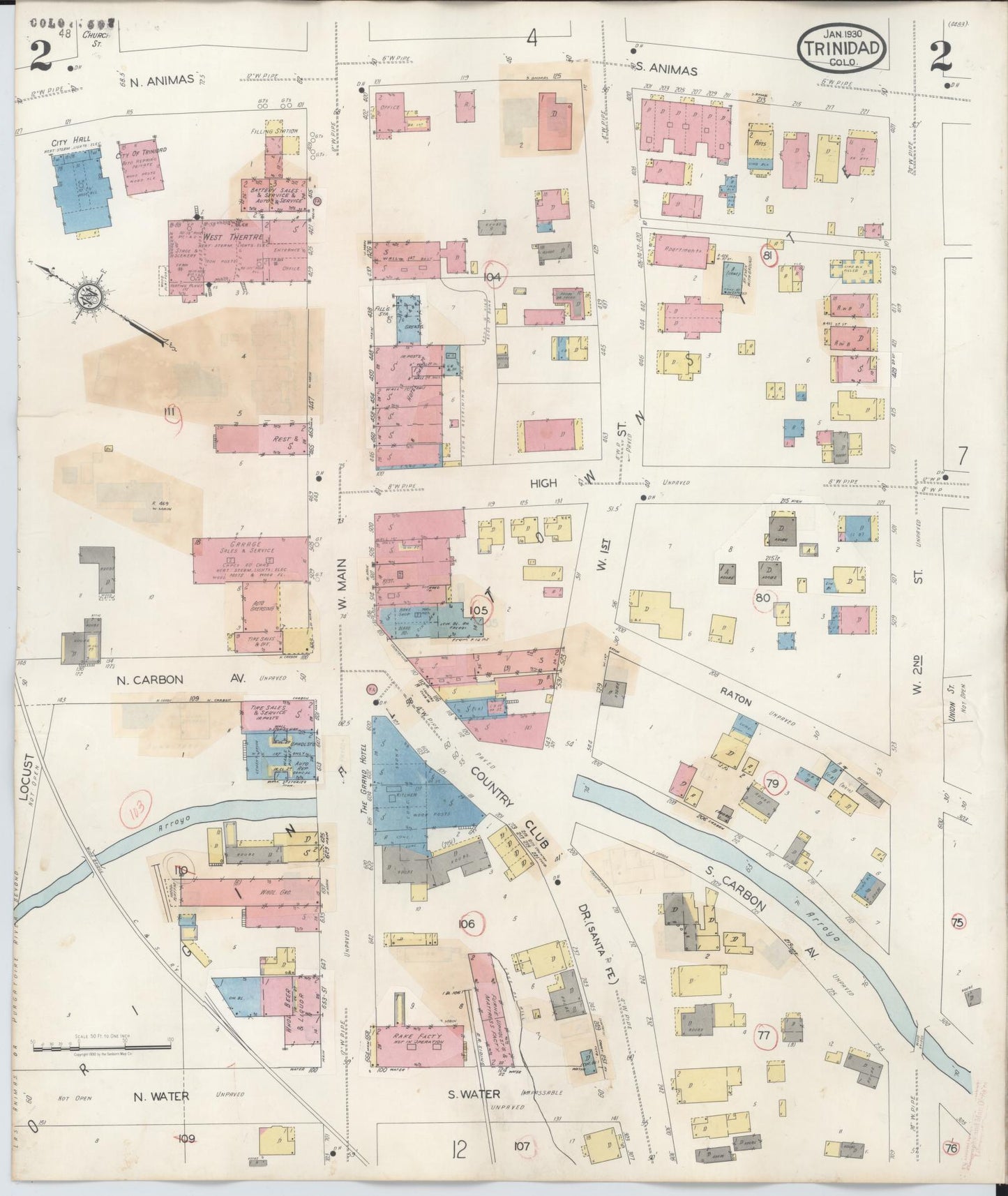 Sanborn Fire Insurance Map from Trinidad, Las Animas County, Colorado (1948), Sheet #0002 - Complete Map Set gallery image, historic Sanborn map, vintage wall art, Colorado Colorado