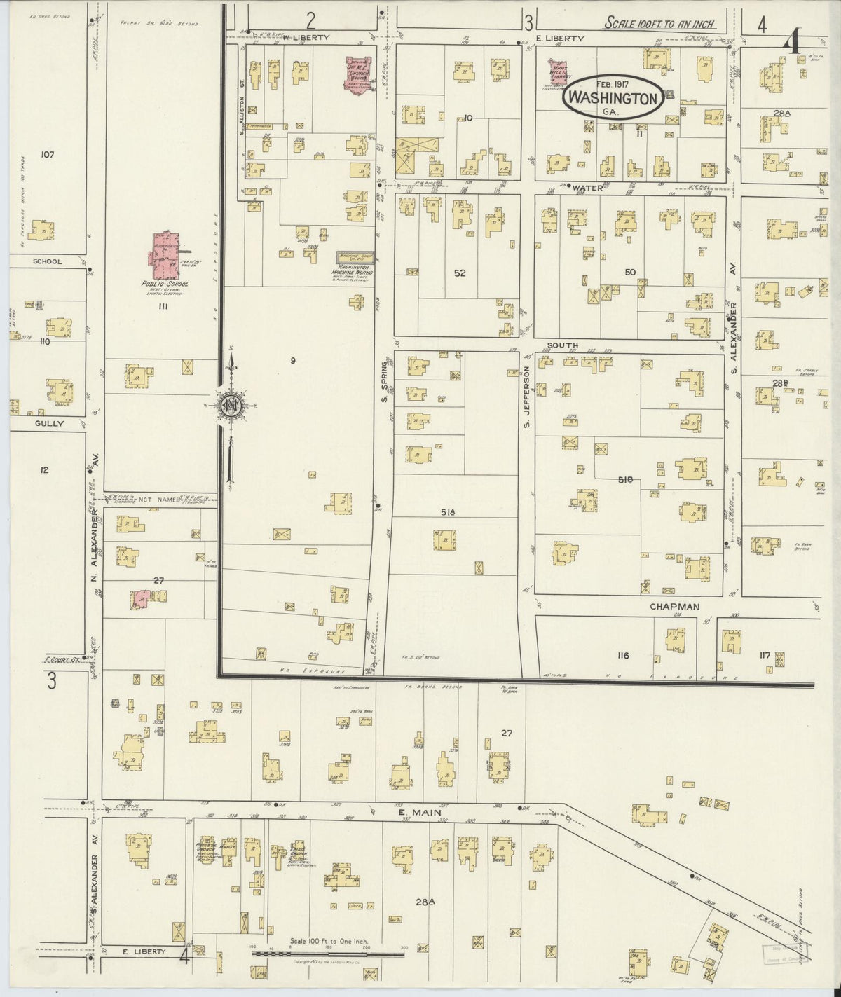 Sanborn Fire Insurance Map from Washington, Wilkes County, Georgia (1917), Sheet #0004 - Complete Map Set gallery image, historic Sanborn map, vintage wall art, Washington Washington