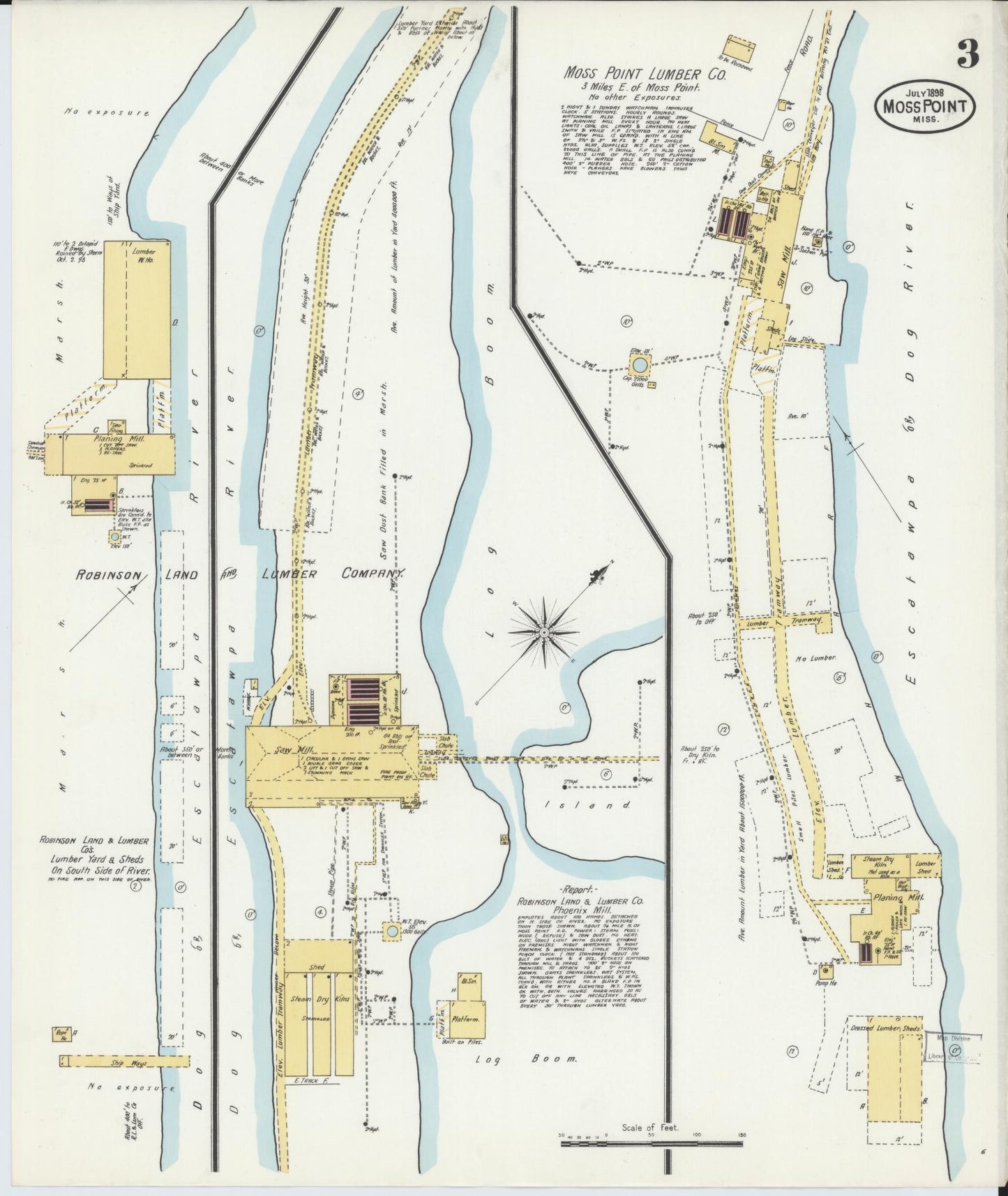 Sanborn Fire Insurance Map from Moss Point, Jackson County, Mississippi (1898), Sheet #0003 - Complete Map Set gallery image, historic Sanborn map, vintage wall art, Mississippi Mississippi