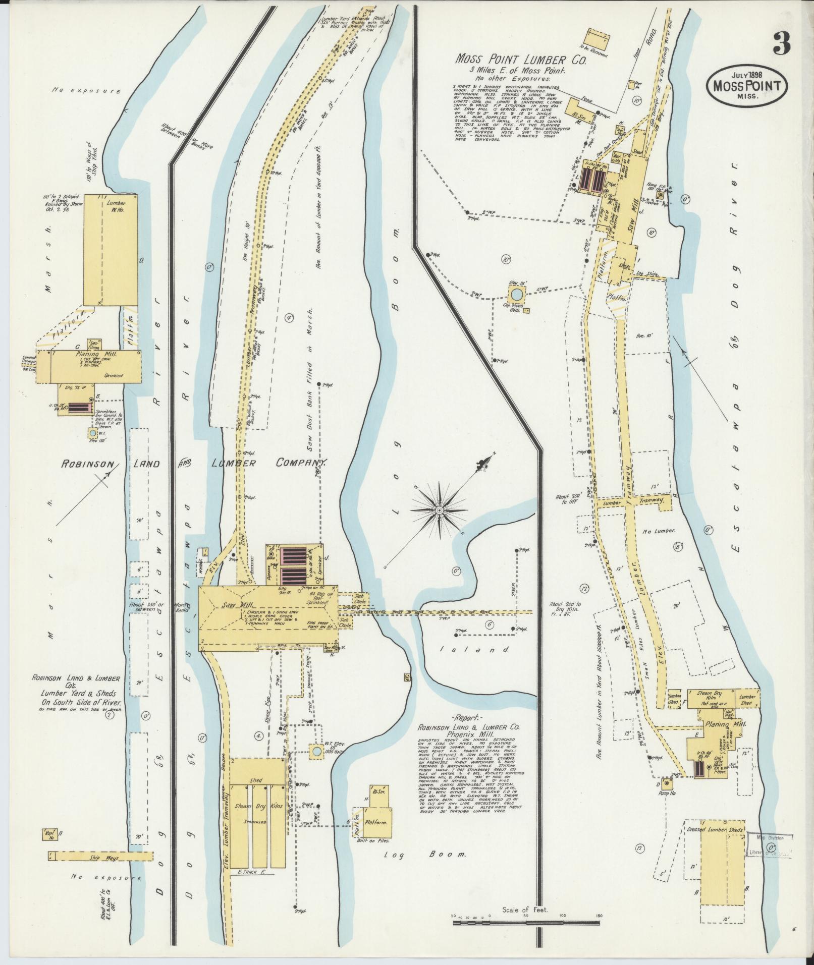 Sanborn Fire Insurance Map from Moss Point, Jackson County, Mississippi (1898), Sheet #0003 - Complete Map Set gallery image, historic Sanborn map, vintage wall art, Mississippi Mississippi