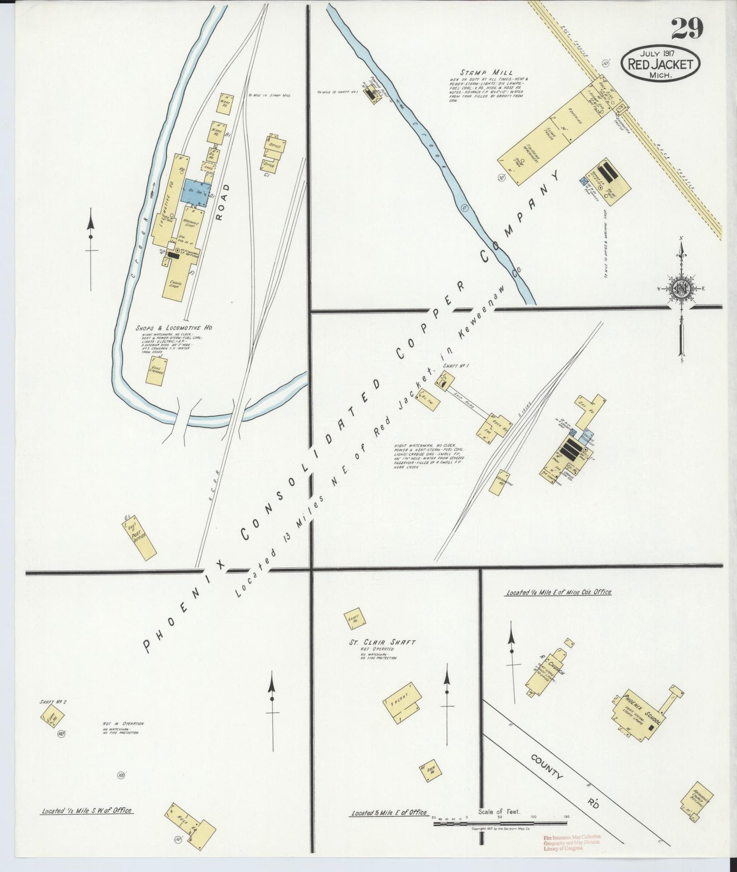 Sanborn Fire Insurance Map from Red Jacket, Houghton County, Michigan (1917), Sheet #0029 - Complete Map Set gallery image, historic Sanborn map, vintage wall art, Michigan Michigan