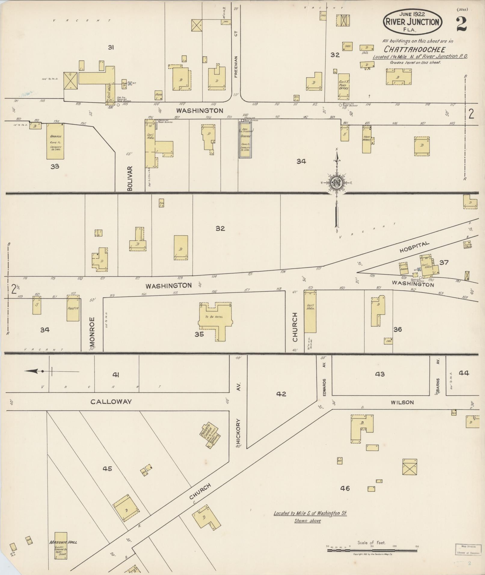 Sanborn Fire Insurance Map from River Junction, Gadsden County, Florida (1922), Sheet #0002 - Historic Sanborn Fire Insurance Map Print, vintage old map wall art, antique decor, genealogy gift, Florida Florida map