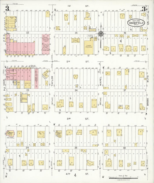 Sanborn Fire Insurance Map from Grandfield, Tillman County, Oklahoma (1923), Sheet #0003 - Historic Sanborn Fire Insurance Map Print, vintage old map wall art, antique decor, genealogy gift, Oklahoma Oklahoma map