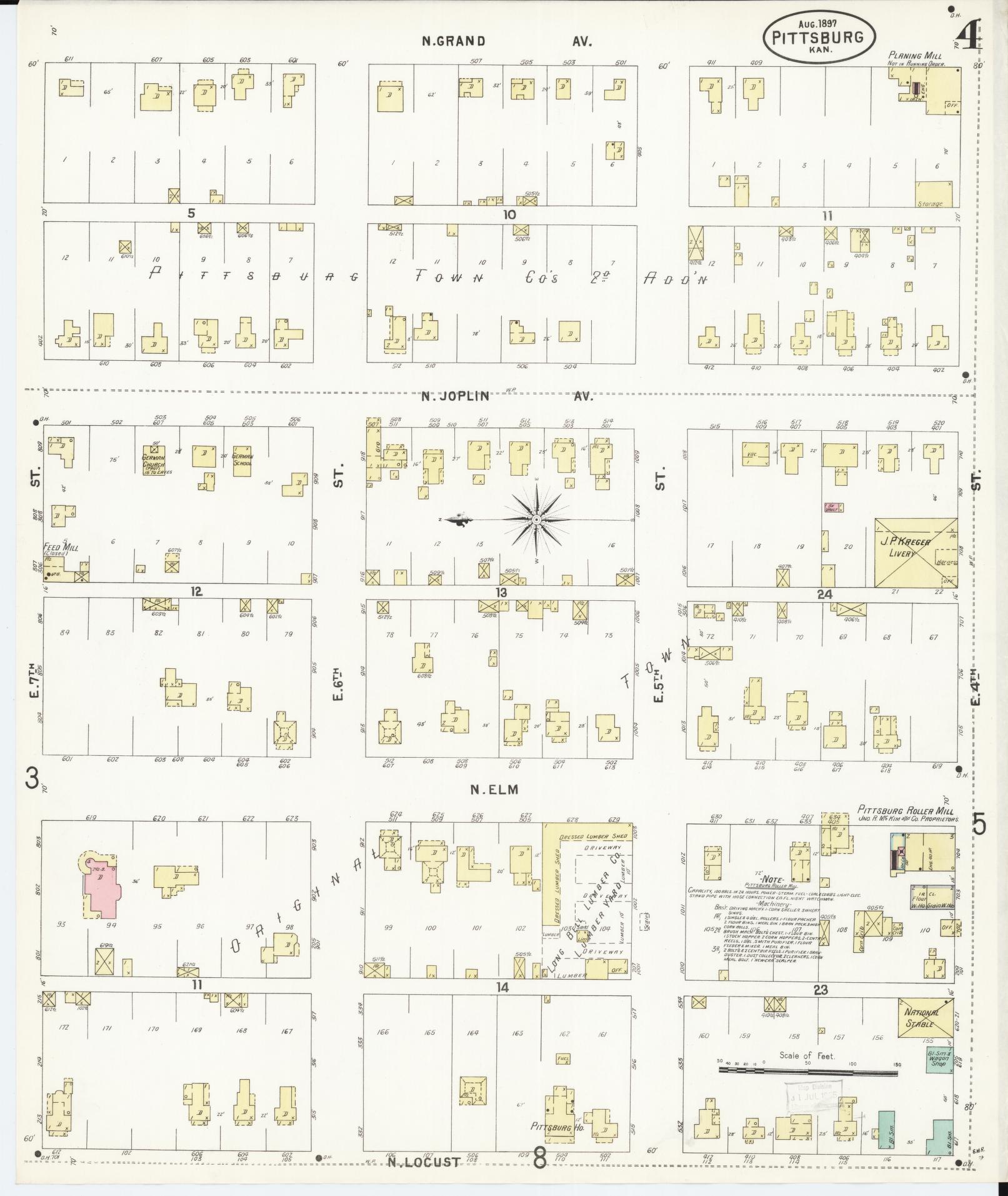 Sanborn Fire Insurance Map from Pittsburg, Crawford County, Kansas (1897), Sheet #0004 - Complete Map Set gallery image, historic Sanborn map, vintage wall art, Kansas Kansas