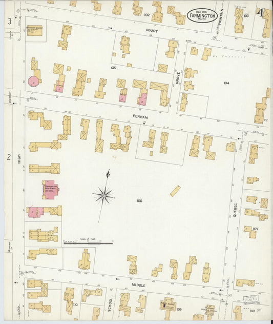 Sanborn Fire Insurance Map from Farmington, Franklin County, Maine (1908), Sheet #0004 - Historic Sanborn Fire Insurance Map Print, vintage old map wall art, antique decor, genealogy gift, Maine Maine map