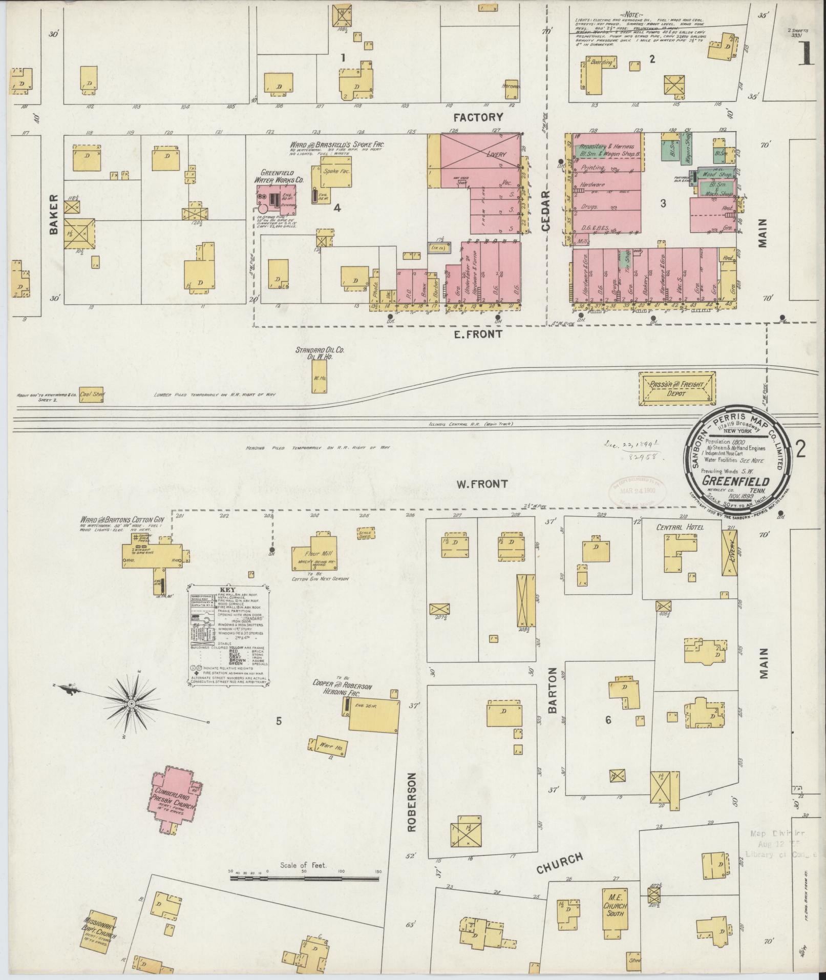 Sanborn Fire Insurance Map from Greenfield, Weakley County, Tennessee. (1899) – Historic Sanborn Fire Insurance Map Print