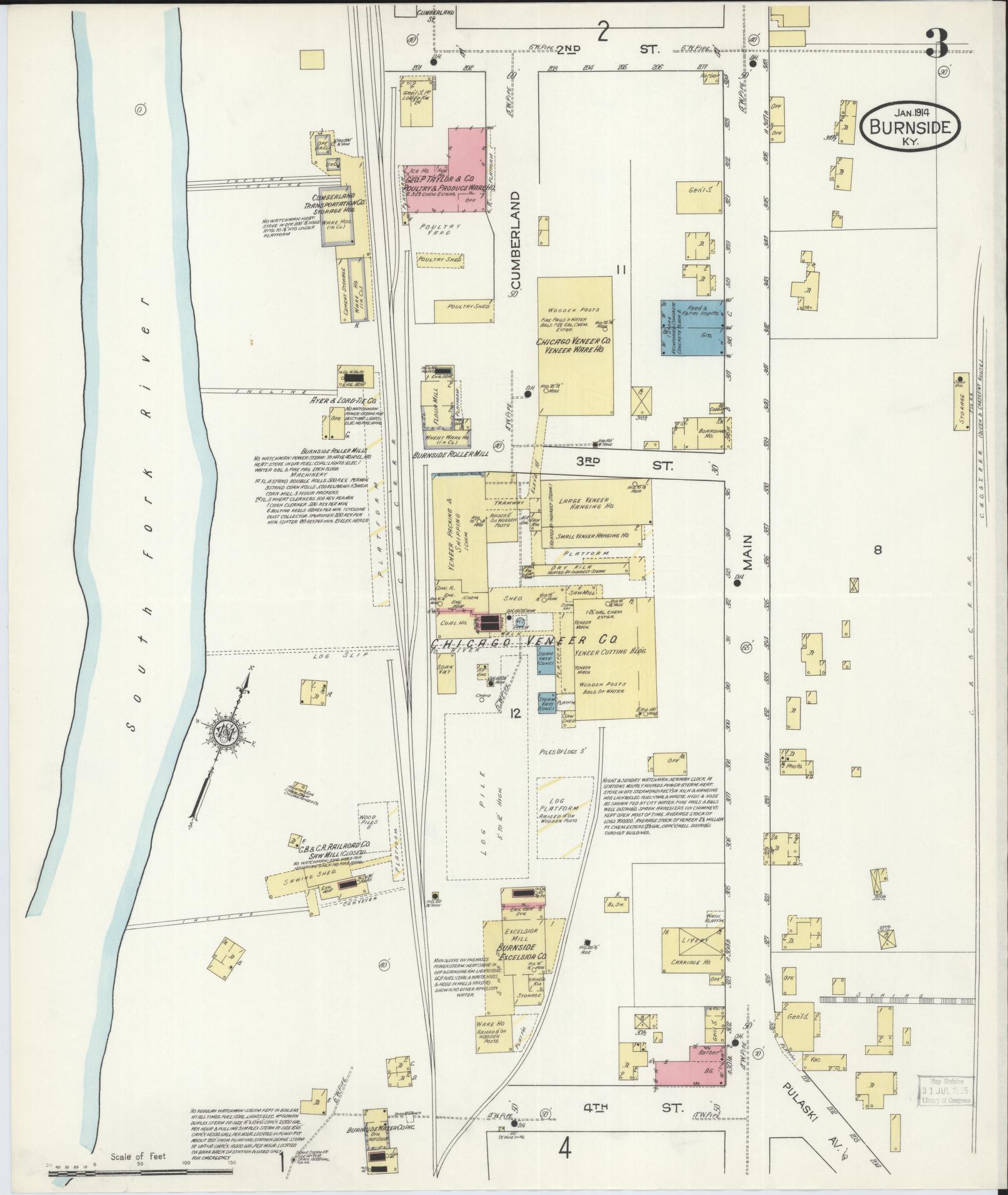 Sanborn Fire Insurance Map from Burnside, Pulaski County, Kentucky (1914), Sheet #0003 - Complete Map Set gallery image, historic Sanborn map, vintage wall art, Kentucky Kentucky