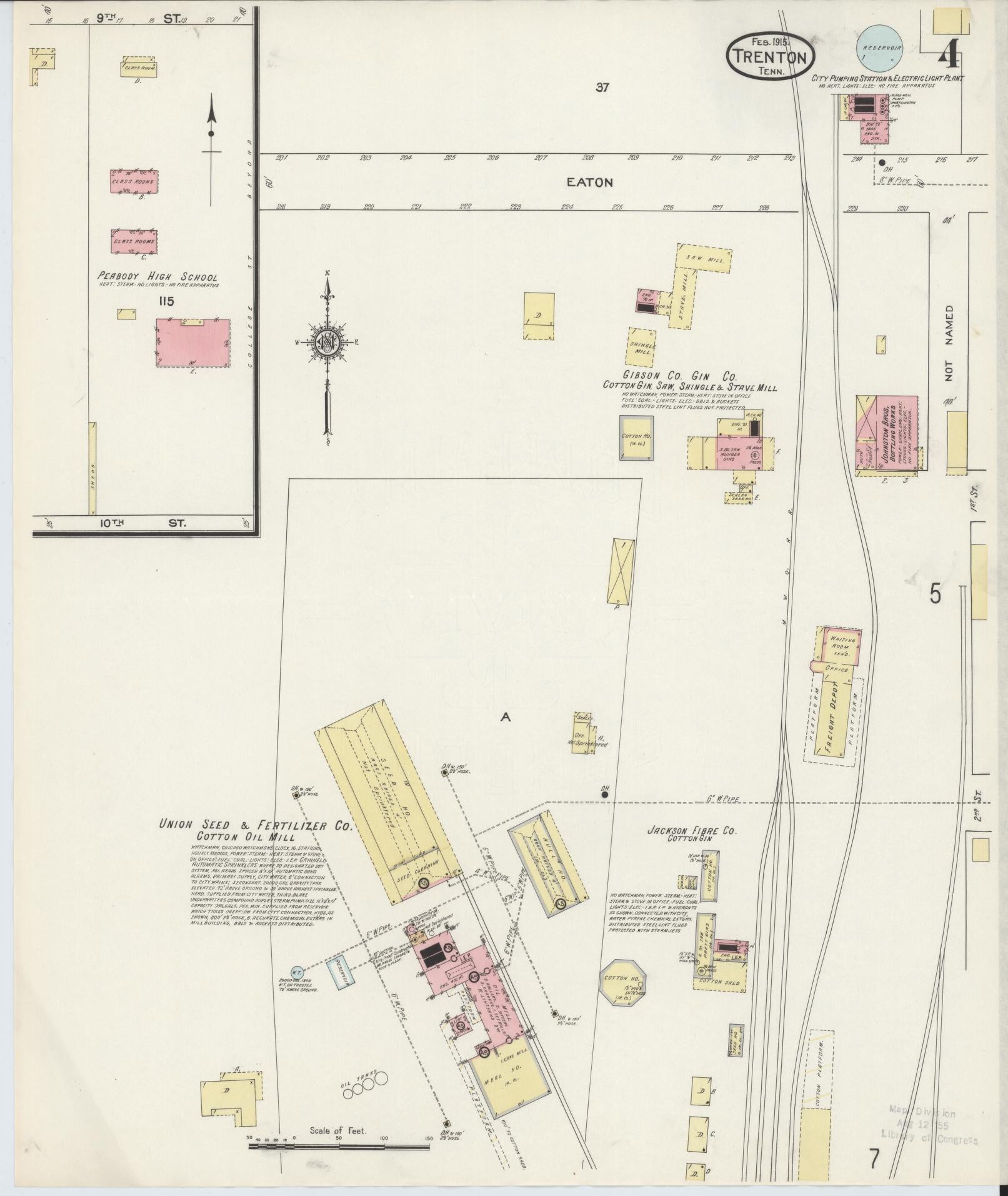 Sanborn Fire Insurance Map from Trenton, Gibson County, Tennessee (1915), Sheet #0004 - Complete Map Set gallery image, historic Sanborn map, vintage wall art, Tennessee Tennessee