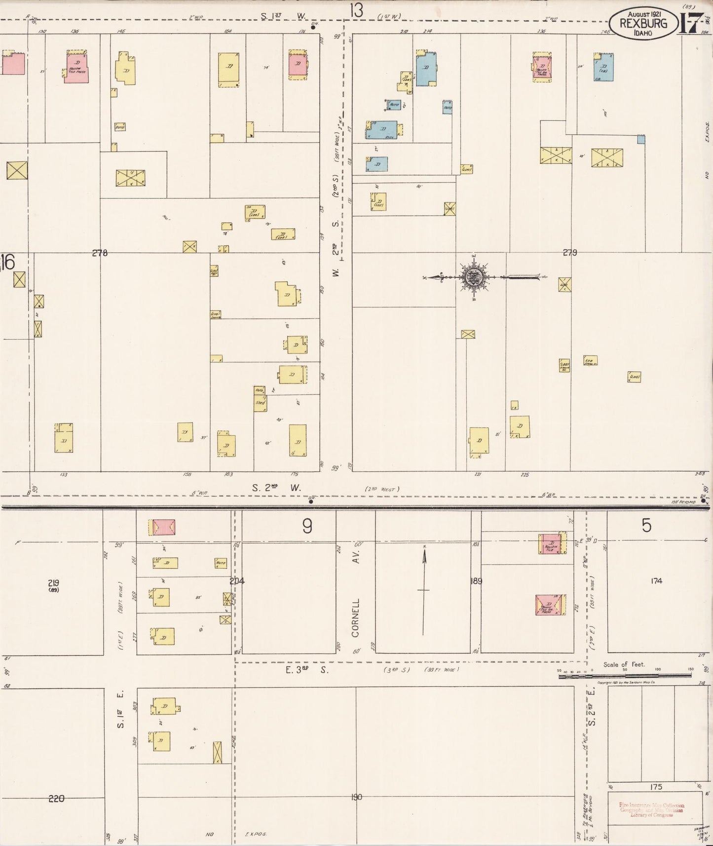 Sanborn Fire Insurance Map from Rexburg, Madison County, Idaho (1921), Sheet #0017 - Complete Map Set gallery image, historic Sanborn map, vintage wall art, Idaho Idaho