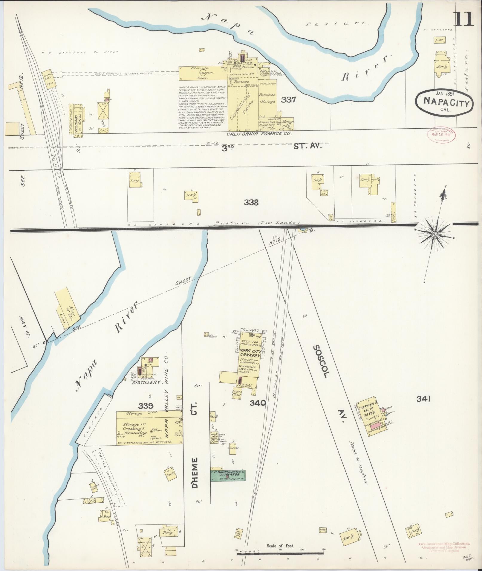 Sanborn Fire Insurance Map from Napa, Napa County, California (1891), Sheet #0011 - Complete Map Set gallery image, historic Sanborn map, vintage wall art, California California