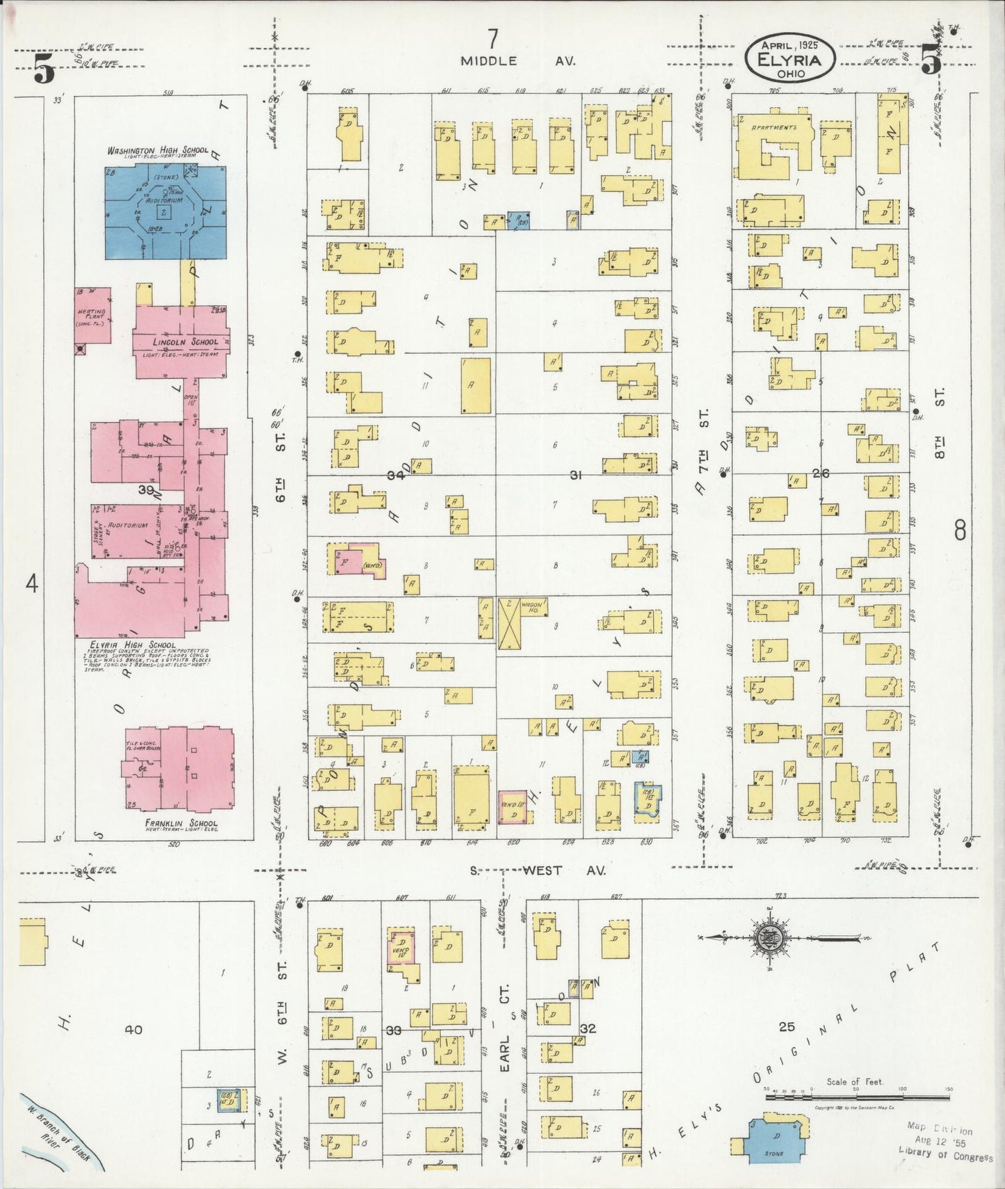 Sanborn Fire Insurance Map from Elyria, Lorain County, Ohio (1925), Sheet #0005 - Complete Map Set gallery image, historic Sanborn map, vintage wall art, Ohio Ohio