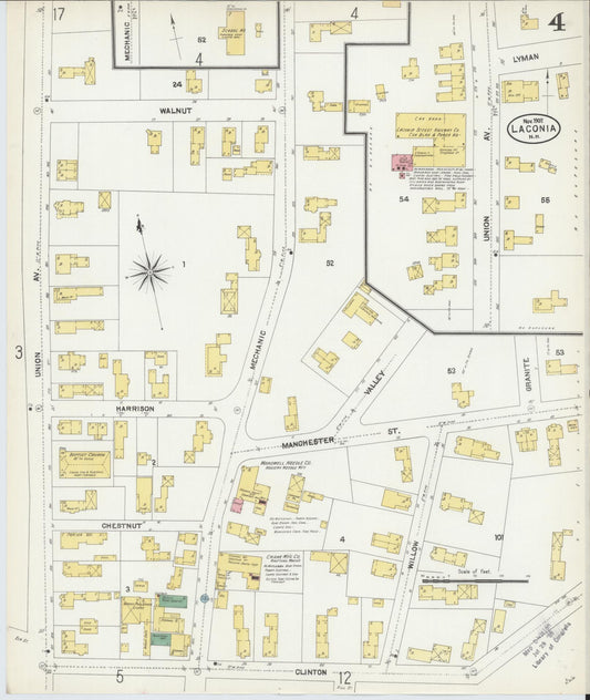 Sanborn Fire Insurance Map from Laconia, Belknap County, New Hampshire (1902), Sheet #0004 - Historic Sanborn Fire Insurance Map Print, vintage old map wall art, antique decor, genealogy gift, New Hampshire New Hampshire map