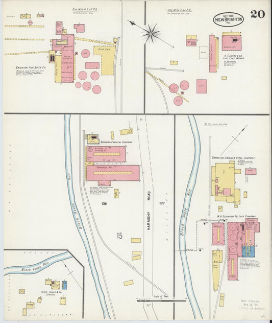 Sanborn Fire Insurance Map from New Brighton, Beaver County, Pennsylvania (1906), Sheet #0020 - Historic Sanborn Fire Insurance Map Print, vintage old map wall art, antique decor, genealogy gift, Pennsylvania Pennsylvania map