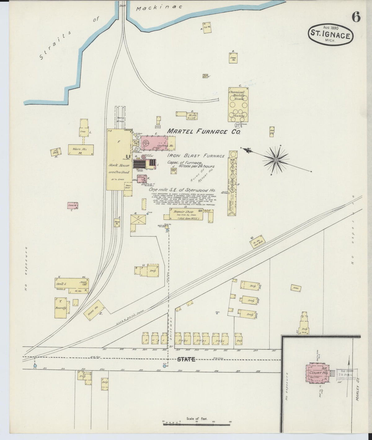 Sanborn Fire Insurance Map from Saint Ignace, Mackinac County, Michigan (1890), Sheet #0006 - Historic Sanborn Fire Insurance Map Print, vintage old map wall art, antique decor, genealogy gift, Michigan Michigan map
