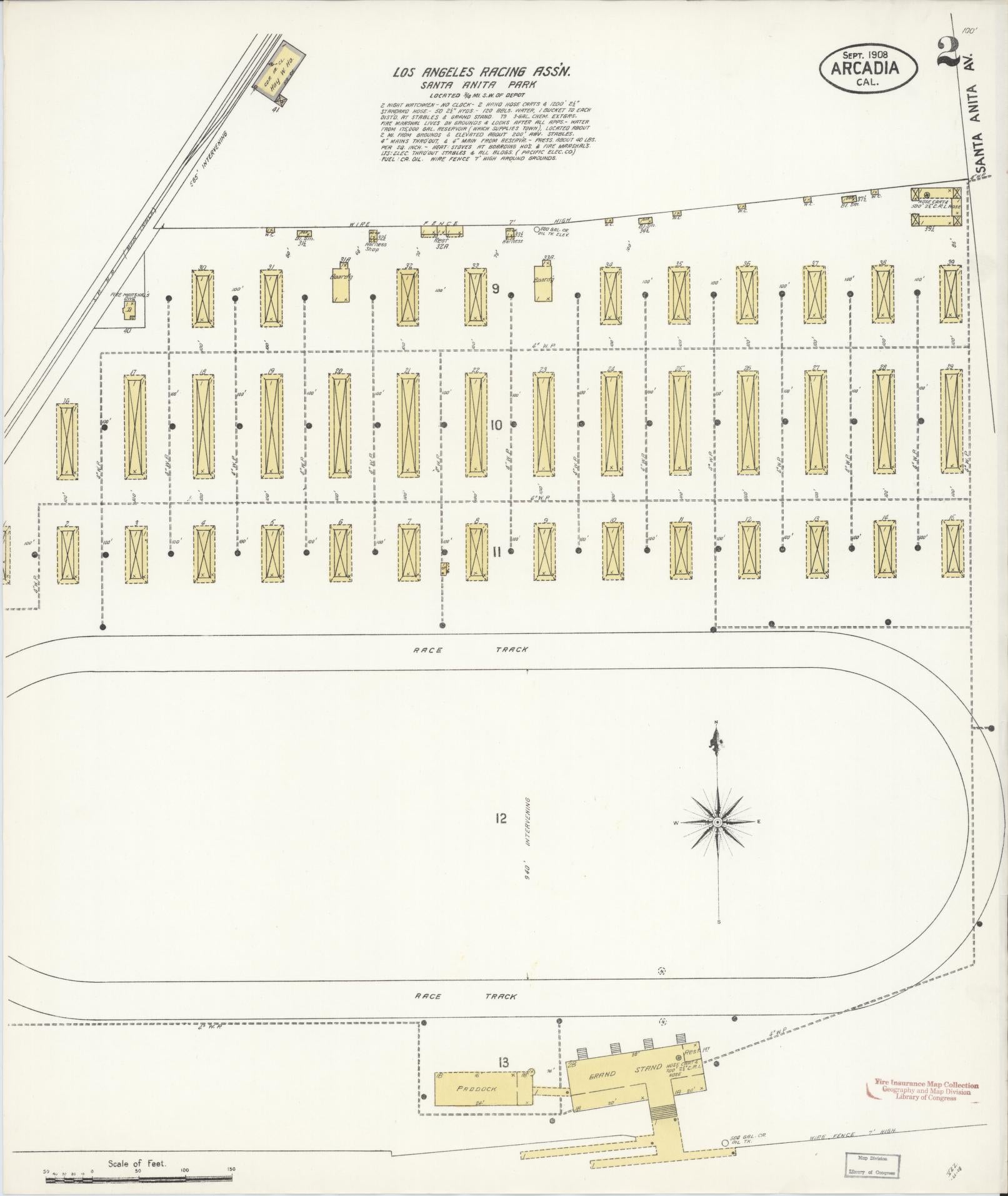 Sanborn Fire Insurance Map from Arcadia, Los Angeles County, California (1908), Sheet #0002 - Historic Sanborn Fire Insurance Map Print, vintage old map wall art, antique decor, genealogy gift, California California map