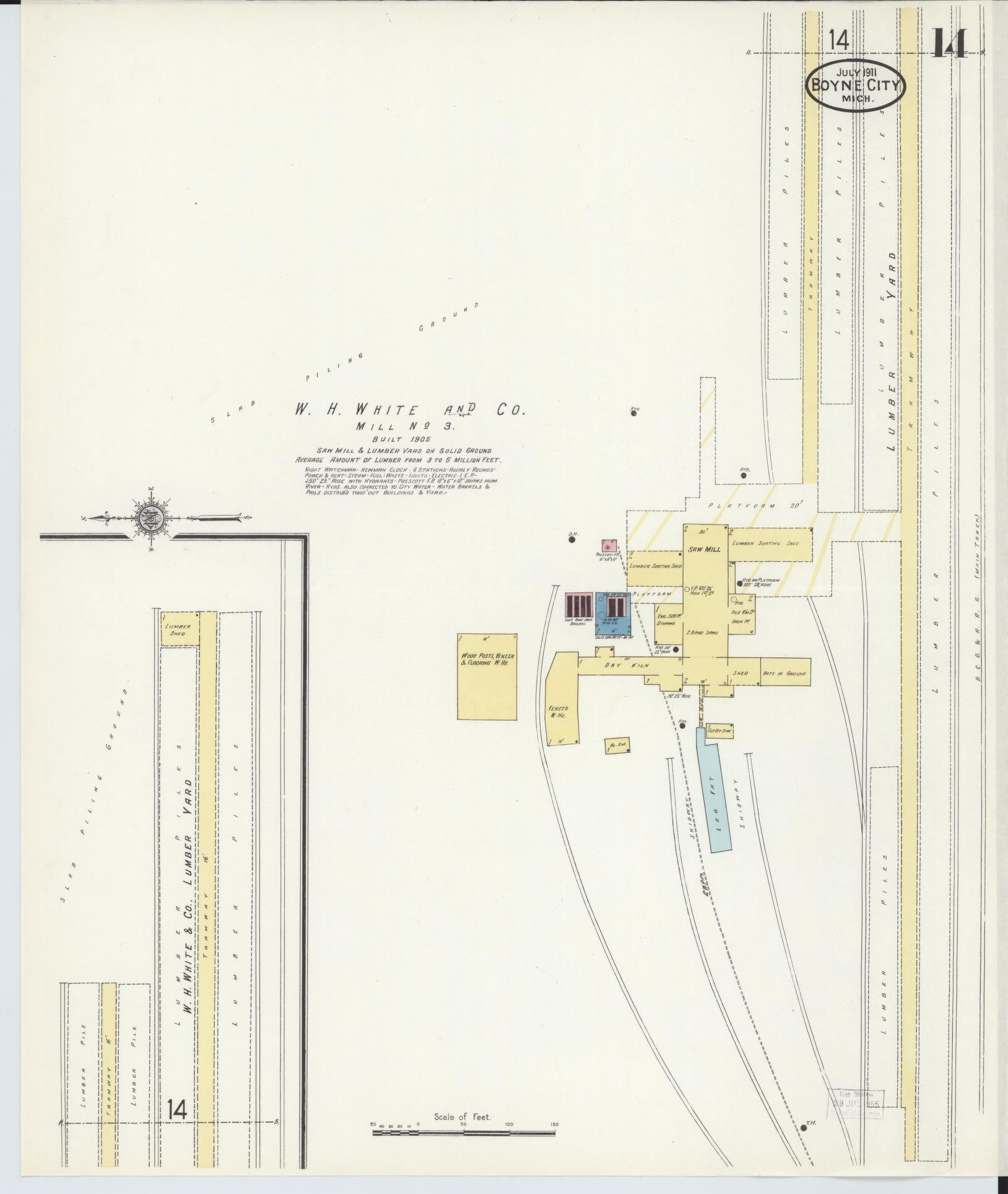 Sanborn Fire Insurance Map from Boyne City, Charlevoix County, Michigan (1911), Sheet #0014 - Historic Sanborn Fire Insurance Map Print, vintage old map wall art, antique decor, genealogy gift, Michigan Michigan map