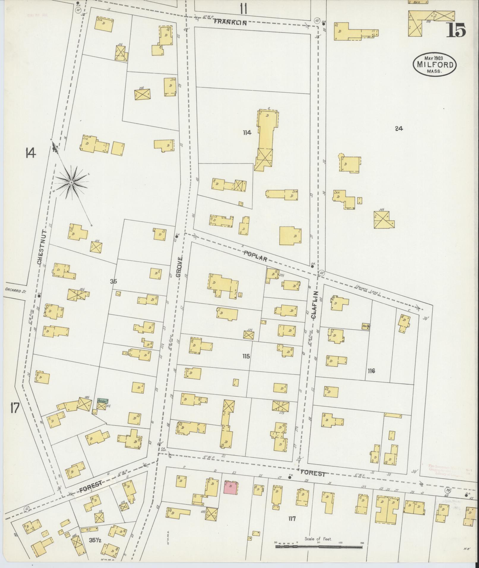 Sanborn Fire Insurance Map from Milford, Worcester County, Massachusetts (1903), Sheet #0015 - Complete Map Set gallery image, historic Sanborn map, vintage wall art, Massachusetts Massachusetts