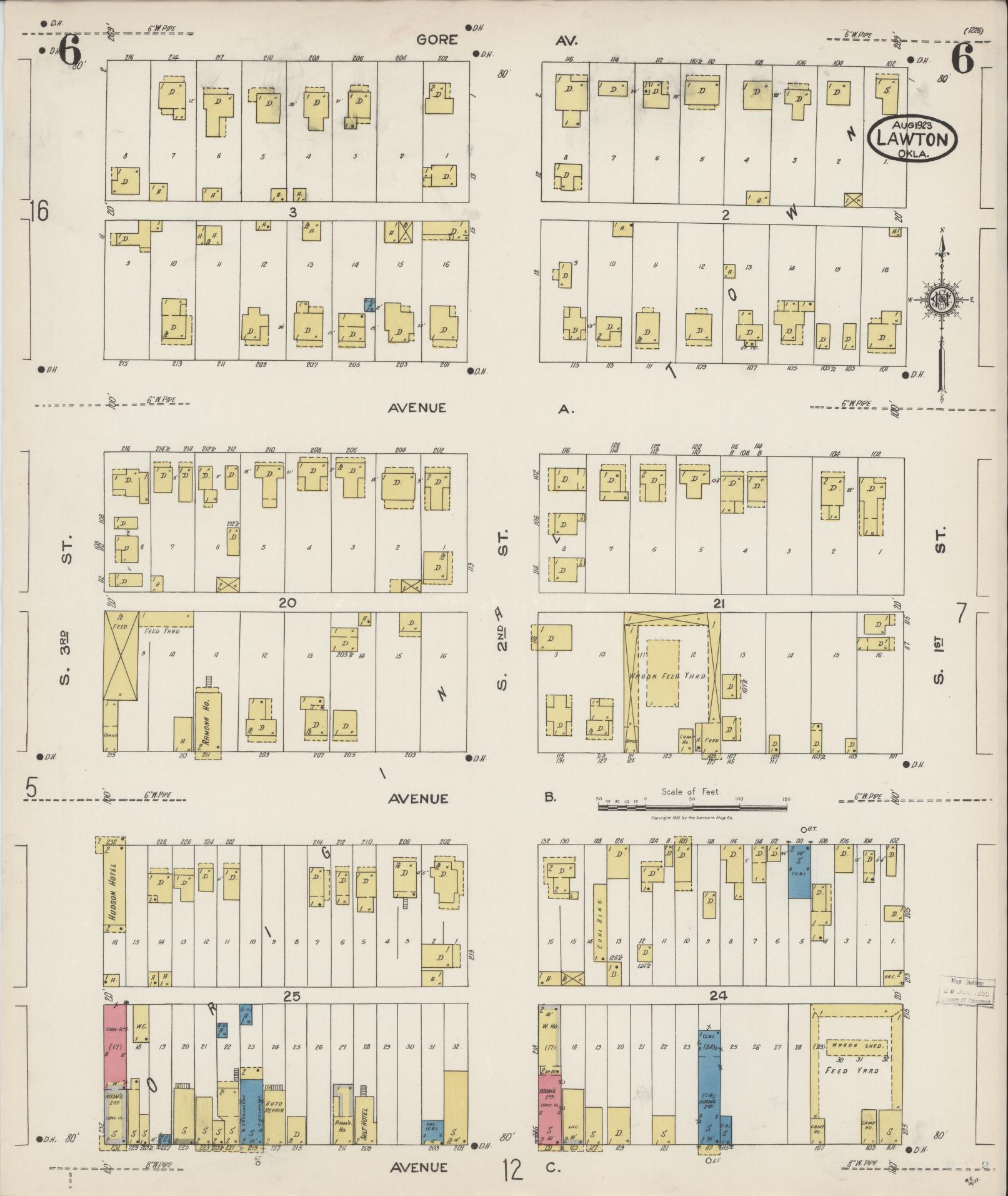 Sanborn Fire Insurance Map from Lawton, Comanche County, Oklahoma (1923), Sheet #0006 - Complete Map Set gallery image, historic Sanborn map, vintage wall art, Oklahoma Oklahoma