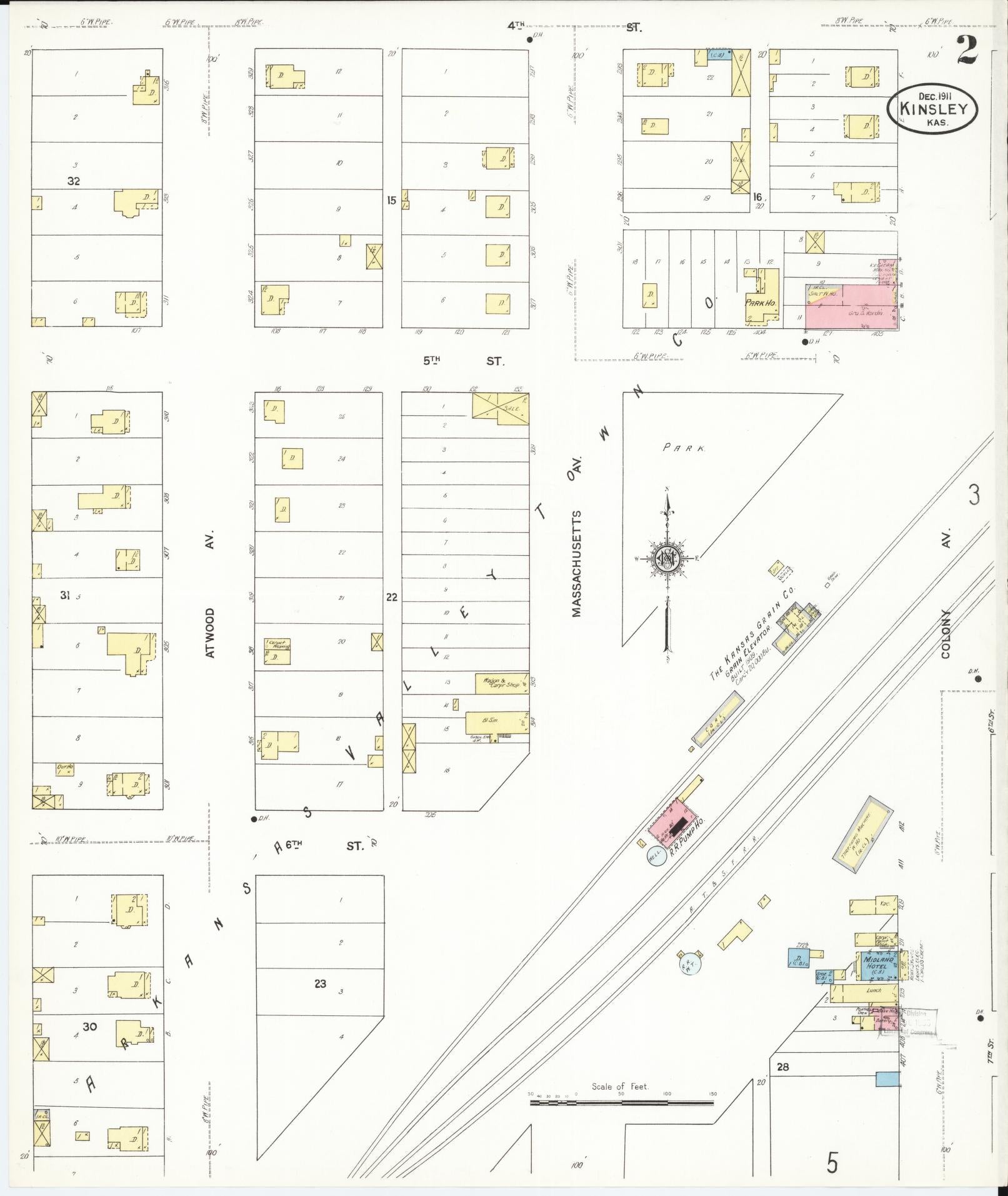 Sanborn Fire Insurance Map from Kinsley, Edwards County, Kansas (1911), Sheet #0002 - Historic Sanborn Fire Insurance Map Print, vintage old map wall art, antique decor, genealogy gift, Kansas Kansas map