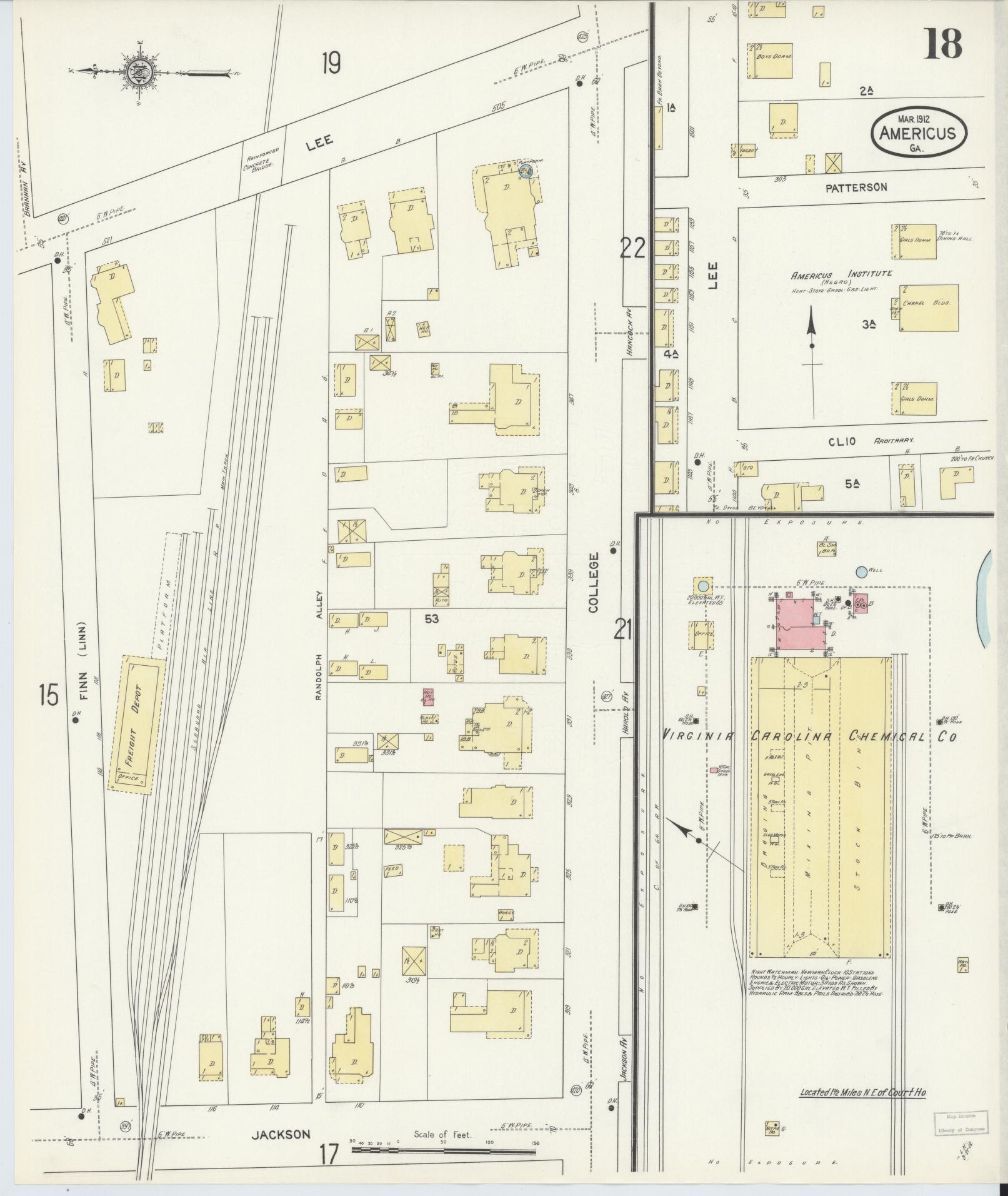 Sanborn Fire Insurance Map from Americus, Sumter County, Georgia (1912), Sheet #0018 - Complete Map Set gallery image, historic Sanborn map, vintage wall art, Georgia Georgia