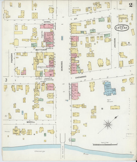 Sanborn Fire Insurance Map from Greene, Chenango County, New York (1897), Sheet #0002 - Historic Sanborn Fire Insurance Map Print, vintage old map wall art, antique decor, genealogy gift, New York New York map