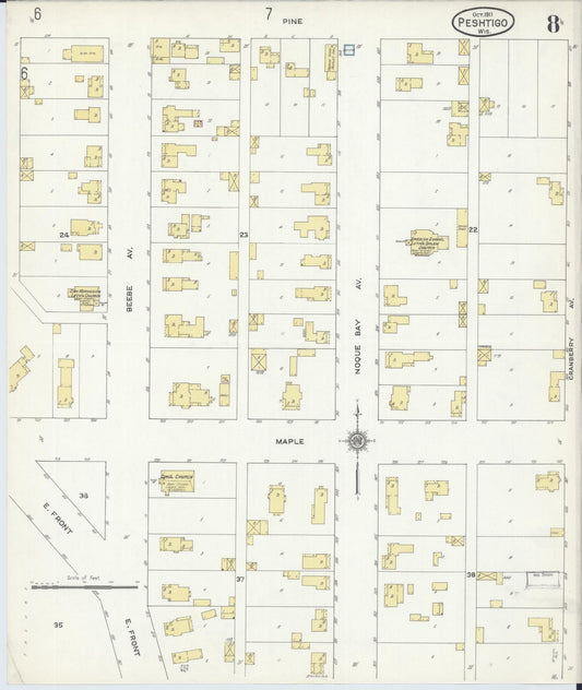 Sanborn Fire Insurance Map from Peshtigo, Marinette County, Wisconsin (1911), Sheet #0008 - Historic Sanborn Fire Insurance Map Print, vintage old map wall art, antique decor, genealogy gift, Wisconsin Wisconsin map