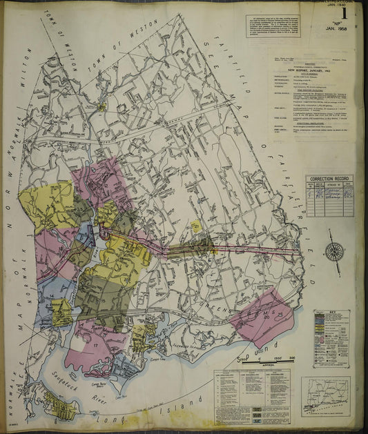 Sanborn Fire Insurance Map from Westport, Fairfield County, Connecticut (1962), Sheet #0001 - Historic Sanborn Fire Insurance Map Print, vintage old map wall art, antique decor, genealogy gift, Connecticut Connecticut map