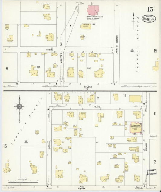 Sanborn Fire Insurance Map from Denton, Denton County, Texas (1912), Sheet #0015 - Historic Sanborn Fire Insurance Map Print, vintage old map wall art, antique decor, genealogy gift, Texas Texas map