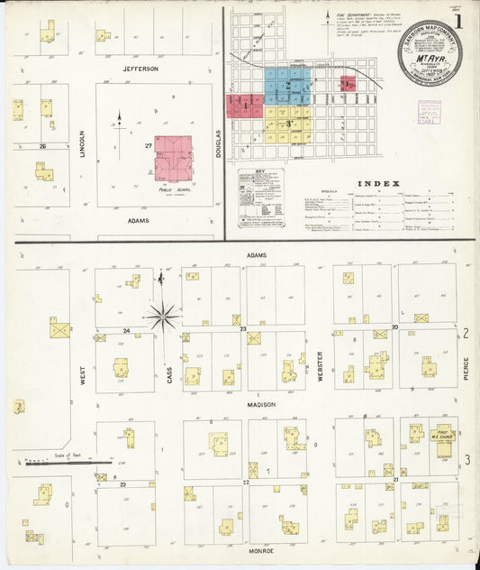 Sanborn Fire Insurance Map from Mount Ayr, Ringgold County, Iowa (1907), Sheet #0001 - Historic Sanborn Fire Insurance Map Print, vintage old map wall art