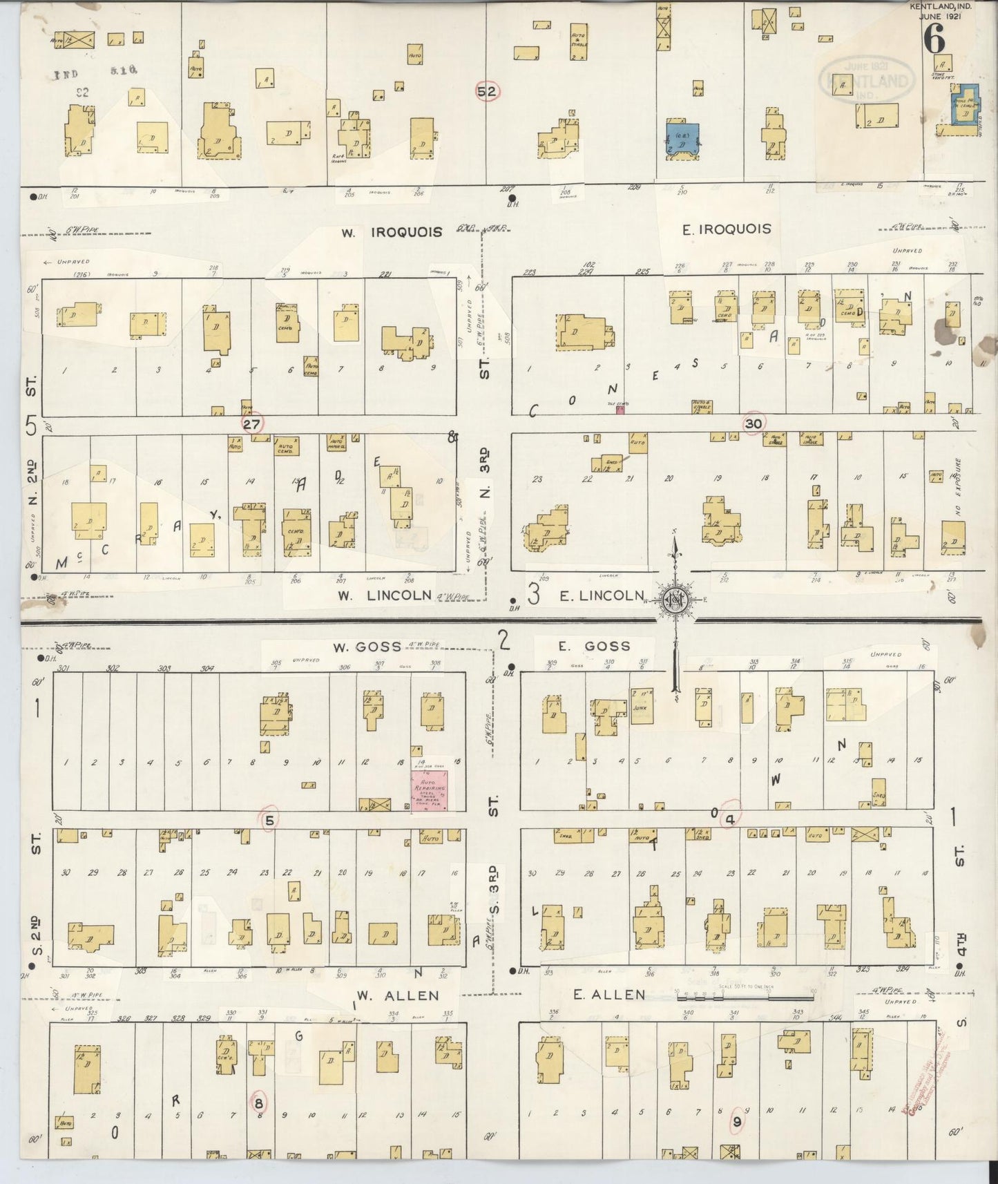 Sanborn Fire Insurance Map from Kentland, Newton County, Indiana (1942), Sheet #0006 - Complete Map Set gallery image, historic Sanborn map, vintage wall art, Indiana Indiana