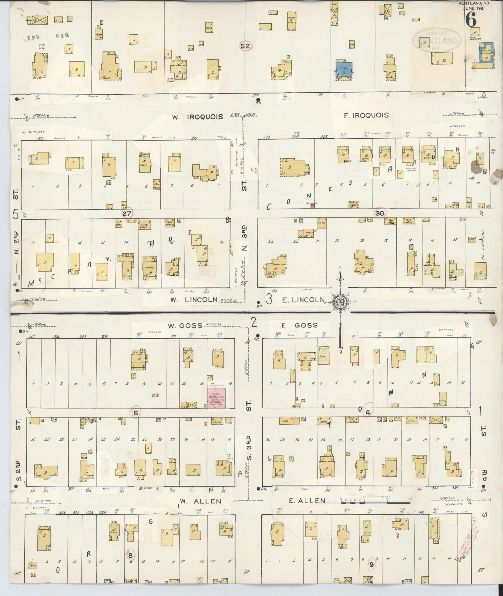 Sanborn Fire Insurance Map from Kentland, Newton County, Indiana (1942), Sheet #0006 - Complete Map Set gallery image, historic Sanborn map, vintage wall art, Indiana Indiana