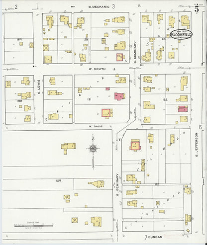 Sanborn Fire Insurance Map from Bloomfield, Greene County, Indiana (1921), Sheet #0005 - Historic Sanborn Fire Insurance Map Print, vintage old map wall art, antique decor, genealogy gift, Indiana Indiana map